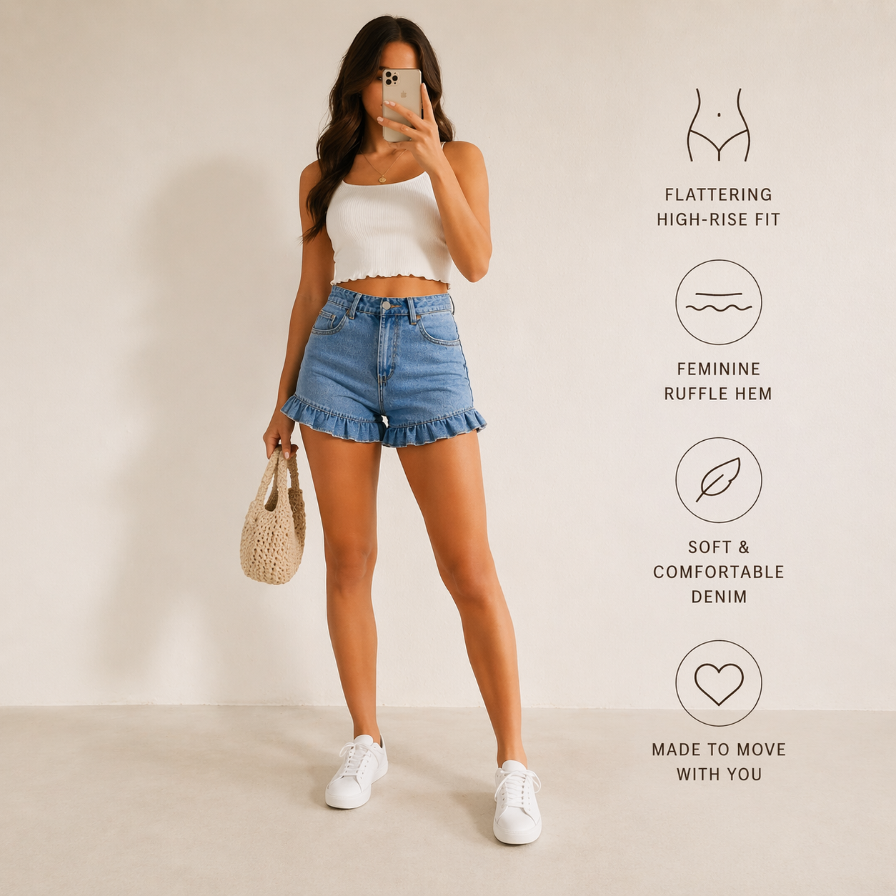 Aureva™ Ruffle Hem Denim Shorts