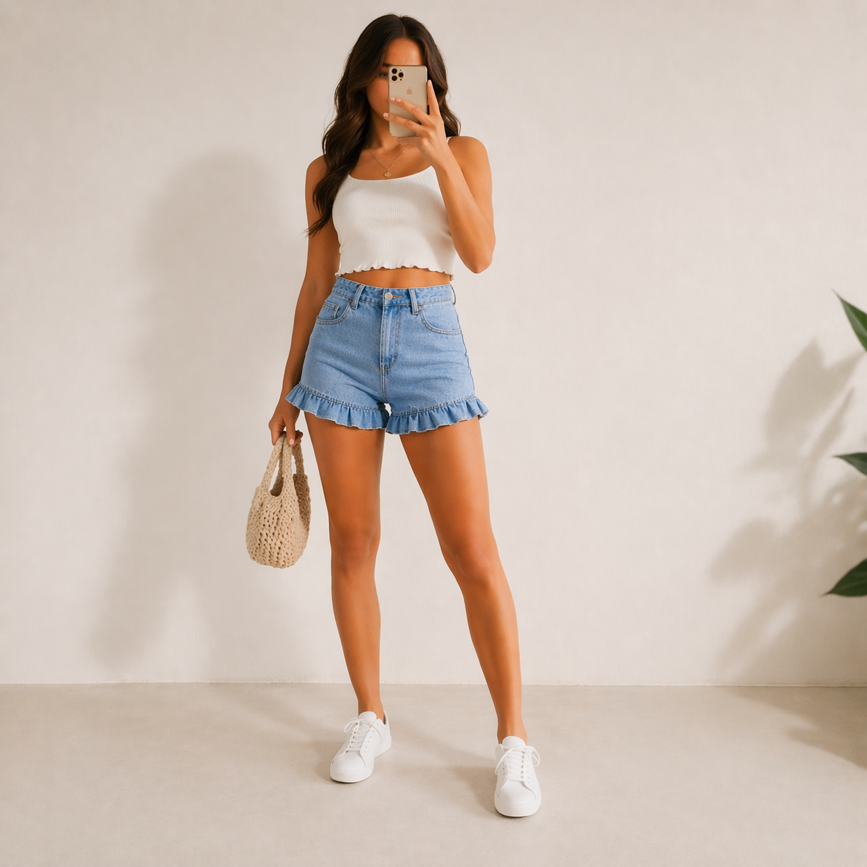 Aureva™ Ruffle Hem Denim Shorts